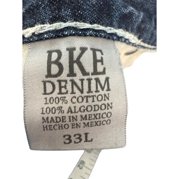 BKE Carter Straight Mens Jeans Size 33L Blue Distressed Button Fly Denim - Picture 3 of 7